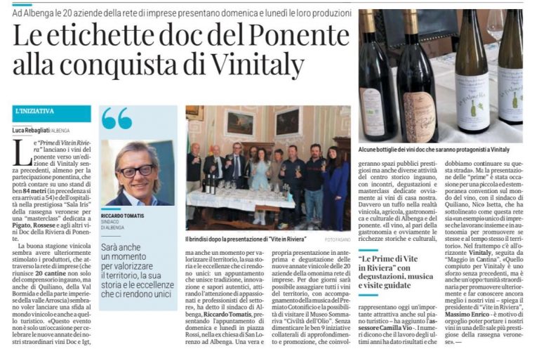 Il Secolo XIX - 20 Marzo 2025 - Azienda Agricola RoccaVinealis - Roccavignale, Provincia di Savona - Coltivazione di Granaccia - Vino Liguria