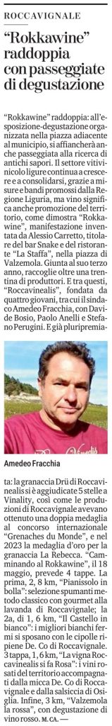 La Stampa 27 Febbraio 2025 - Azienda Agricola RoccaVinealis - Roccavignale, Provincia di Savona - Coltivazione di Granaccia - Vino Liguria