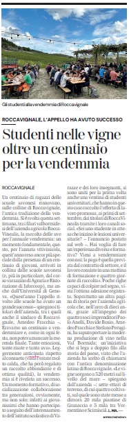 La Stampa - 28 Settembre 2025 - Azienda Agricola RoccaVinealis - Roccavignale, Provincia di Savona - Coltivazione di Granaccia - Vino Liguria